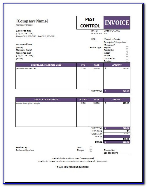 Pest Control Invoice Excel Format