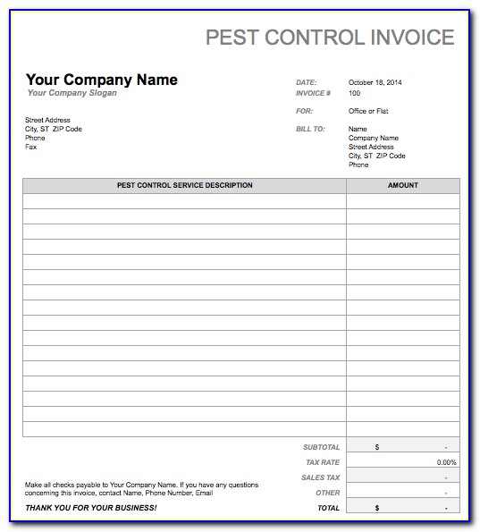 Pest Control Invoice Template