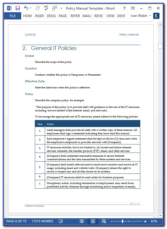 Policy And Procedures Manual Samples