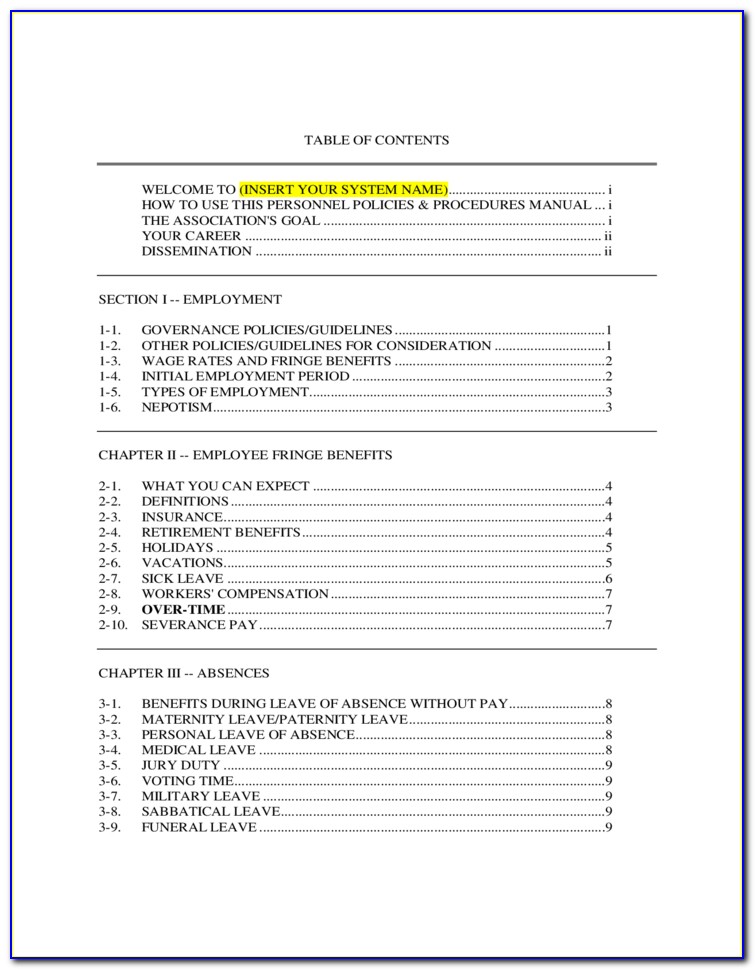 Policy & Procedure Manual Template Free