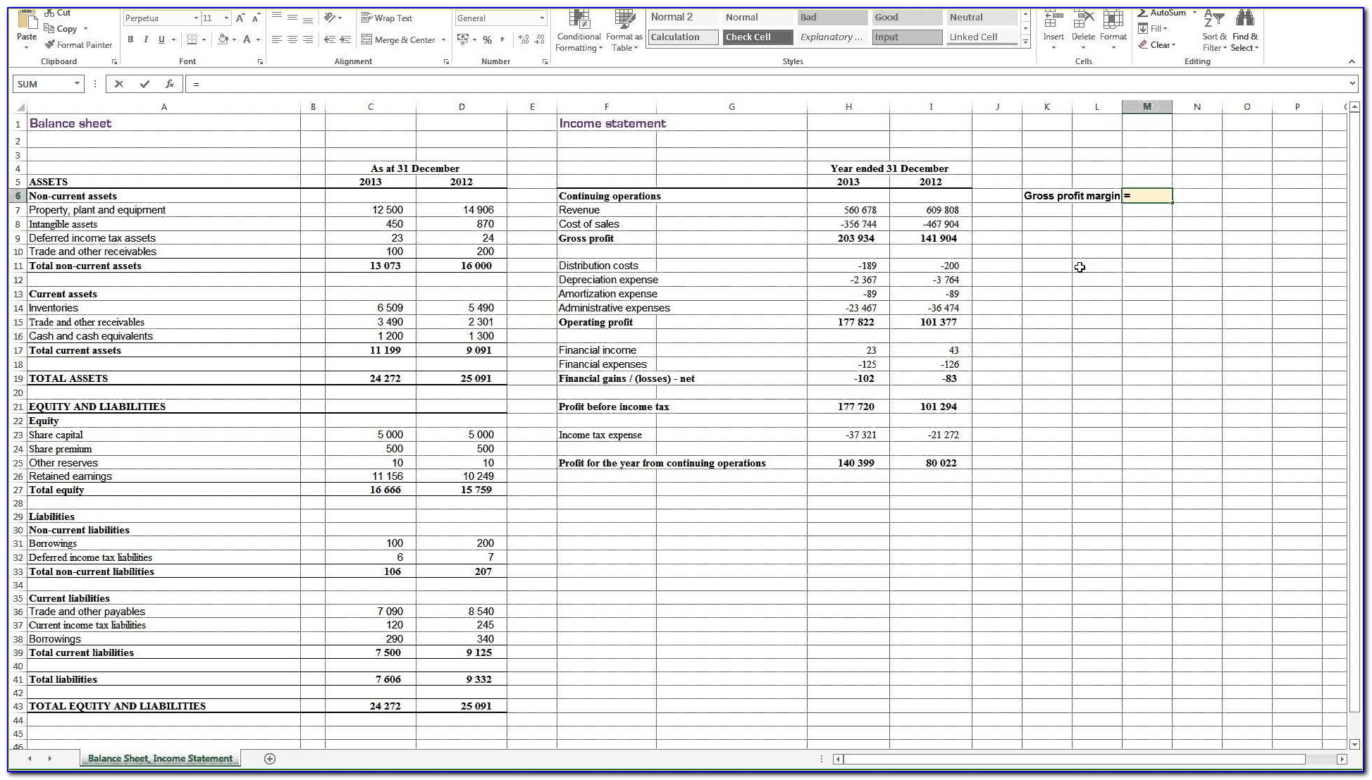 Profit Loss And Balance Sheet Projected Profit And Loss Template Inside Excel Profit And Loss Template