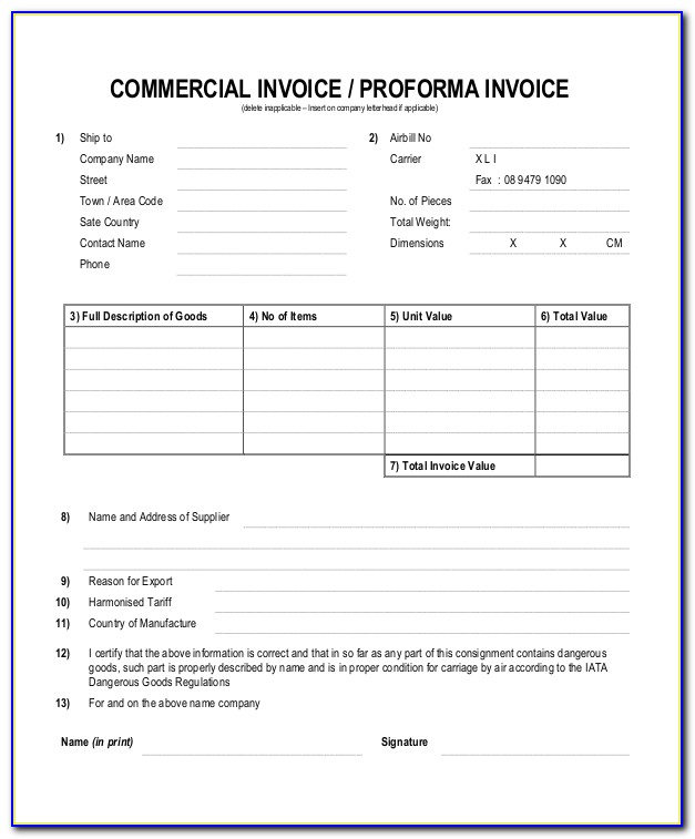 Proforma Invoice Sample Format