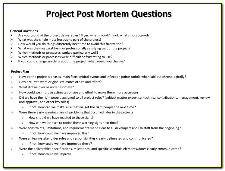 Project Management Post Mortem Template