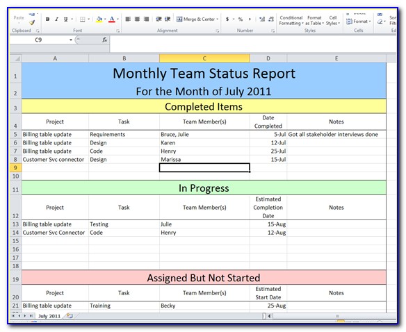 Project Status Report Template Excel Download