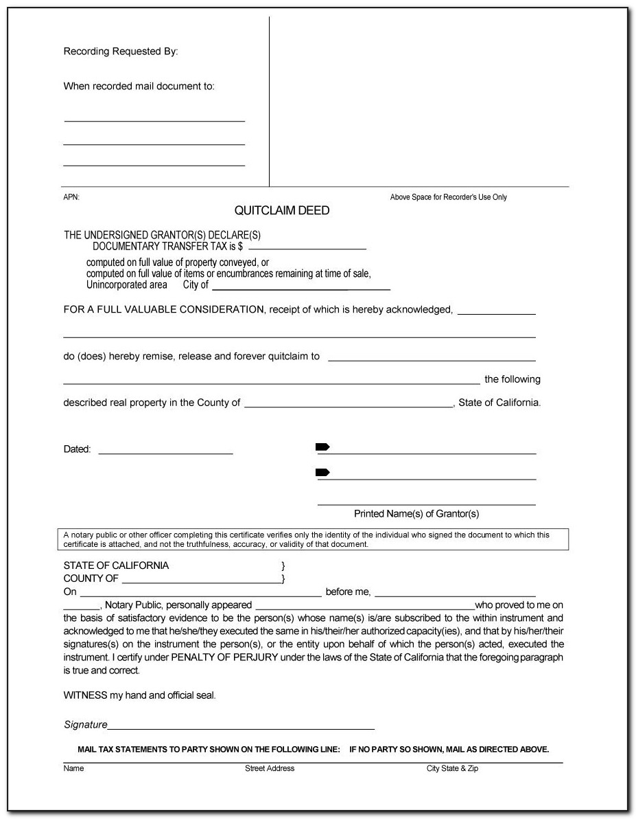 Quit Claim Deed Template Free Download
