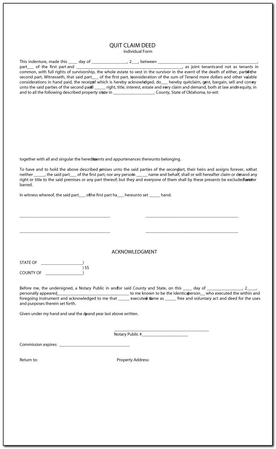 Quit Claim Deed Template Indiana