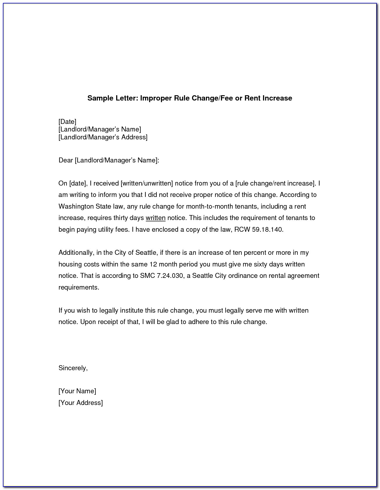 Rent Increase Letter Example