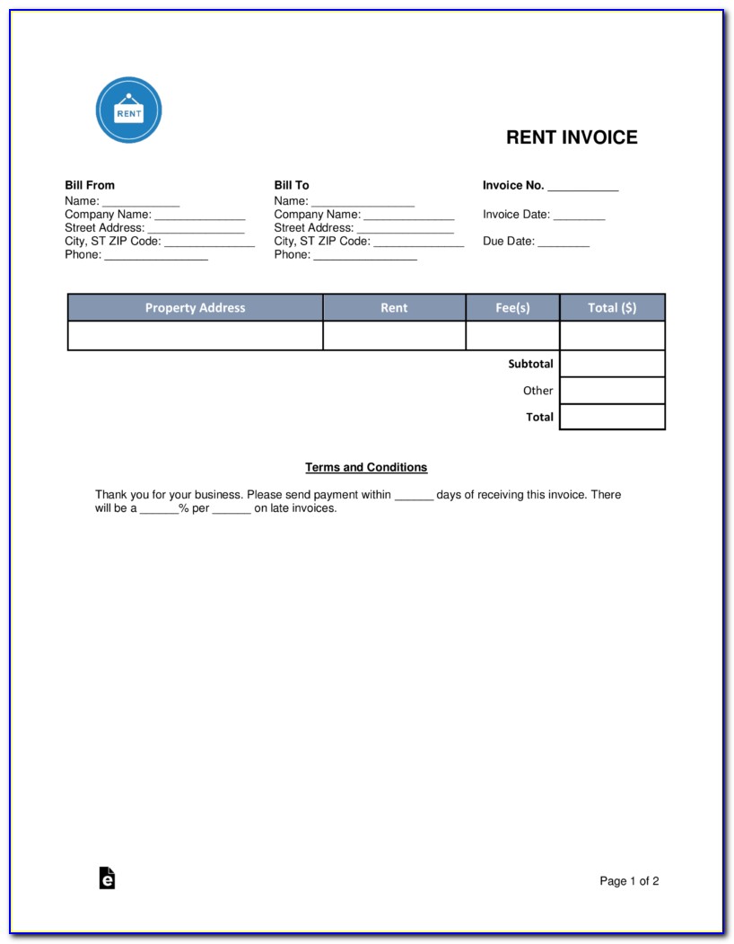 Rent Tax Invoice Template Word