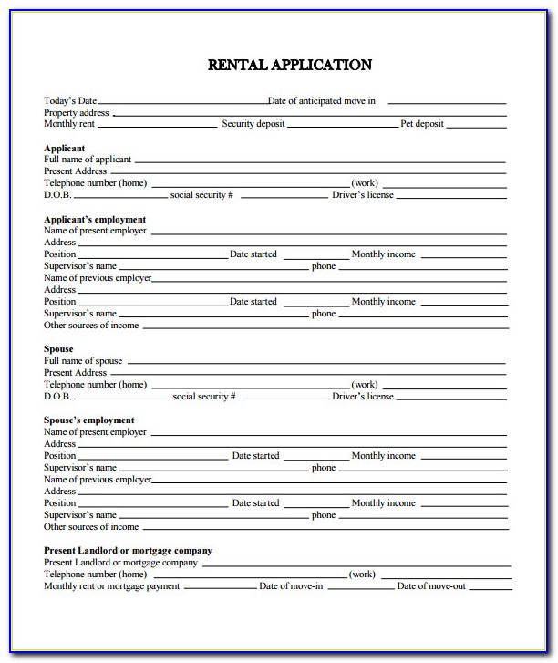Rental Application Form Pdf Zillow