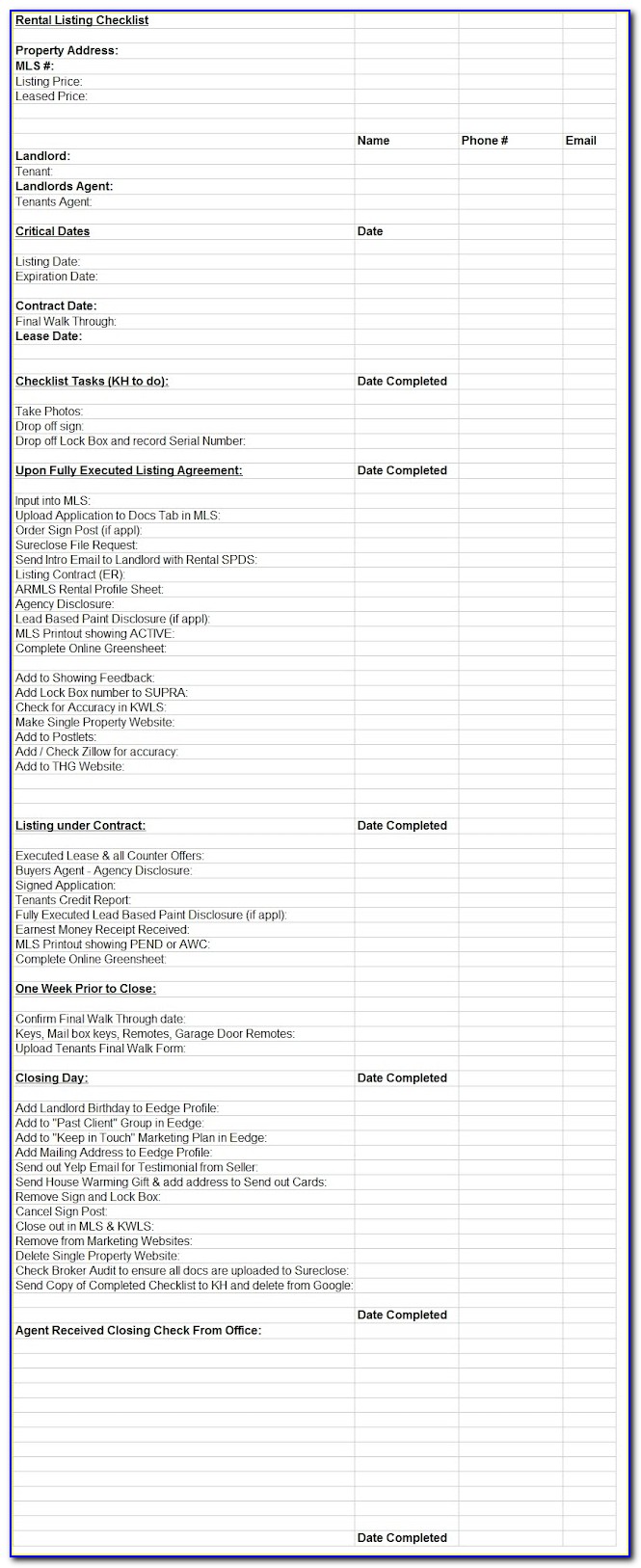Rental House Checklist Template