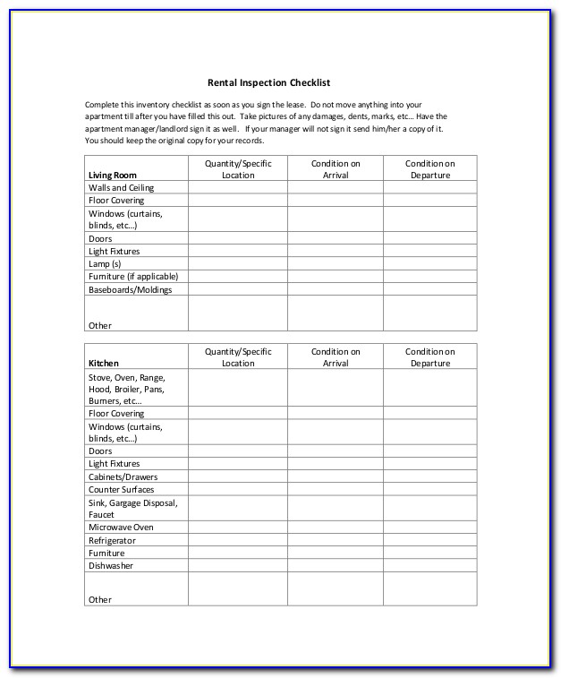 Rental Property Inspection Checklist Form