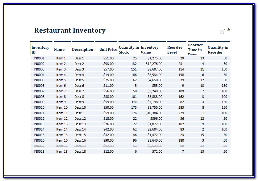 Restaurant Management Excel Templates