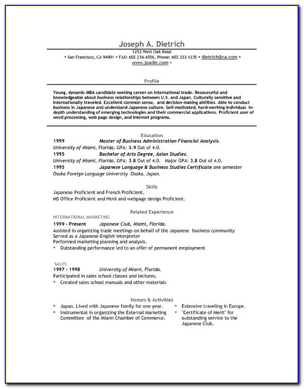 Resume Format Template For Word Download