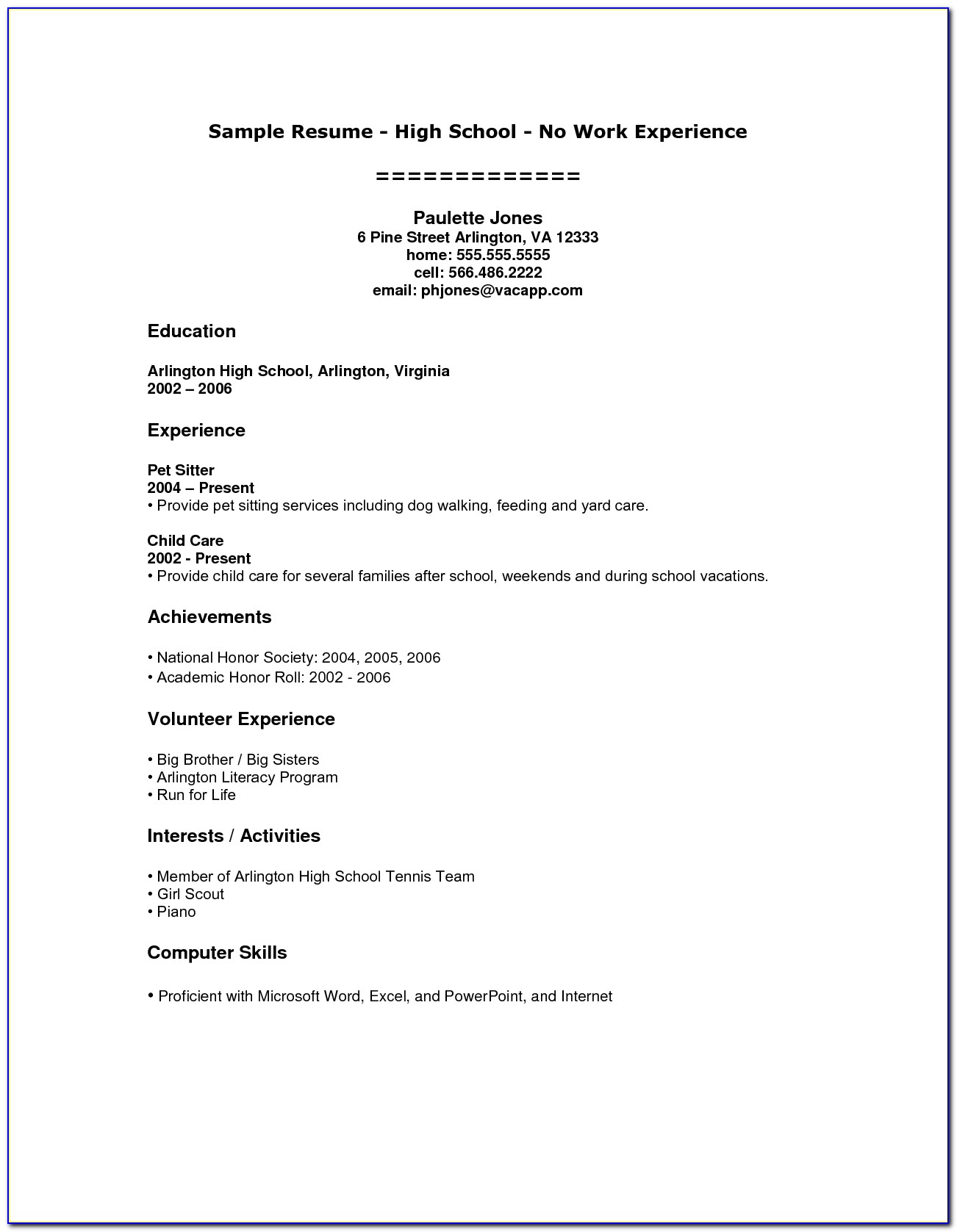 Resume Templates For Student With No Experience