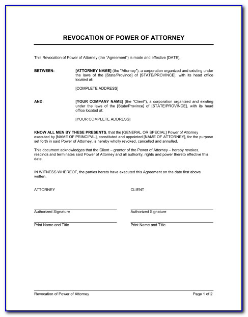 Revocation Of Power Of Attorney Template India
