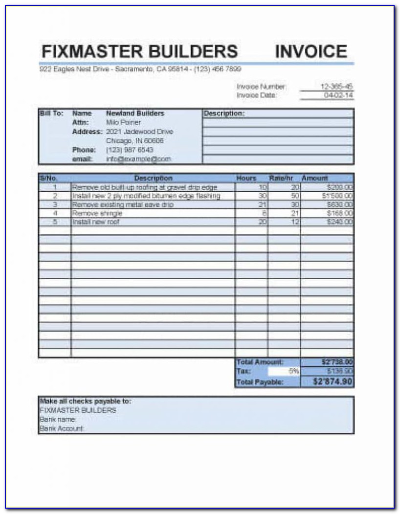 Roofing Invoice Forms