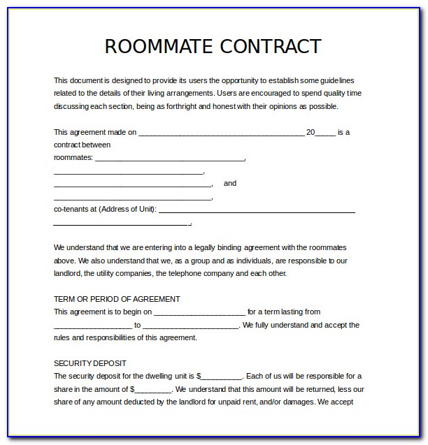 Roommate Contract Template Free