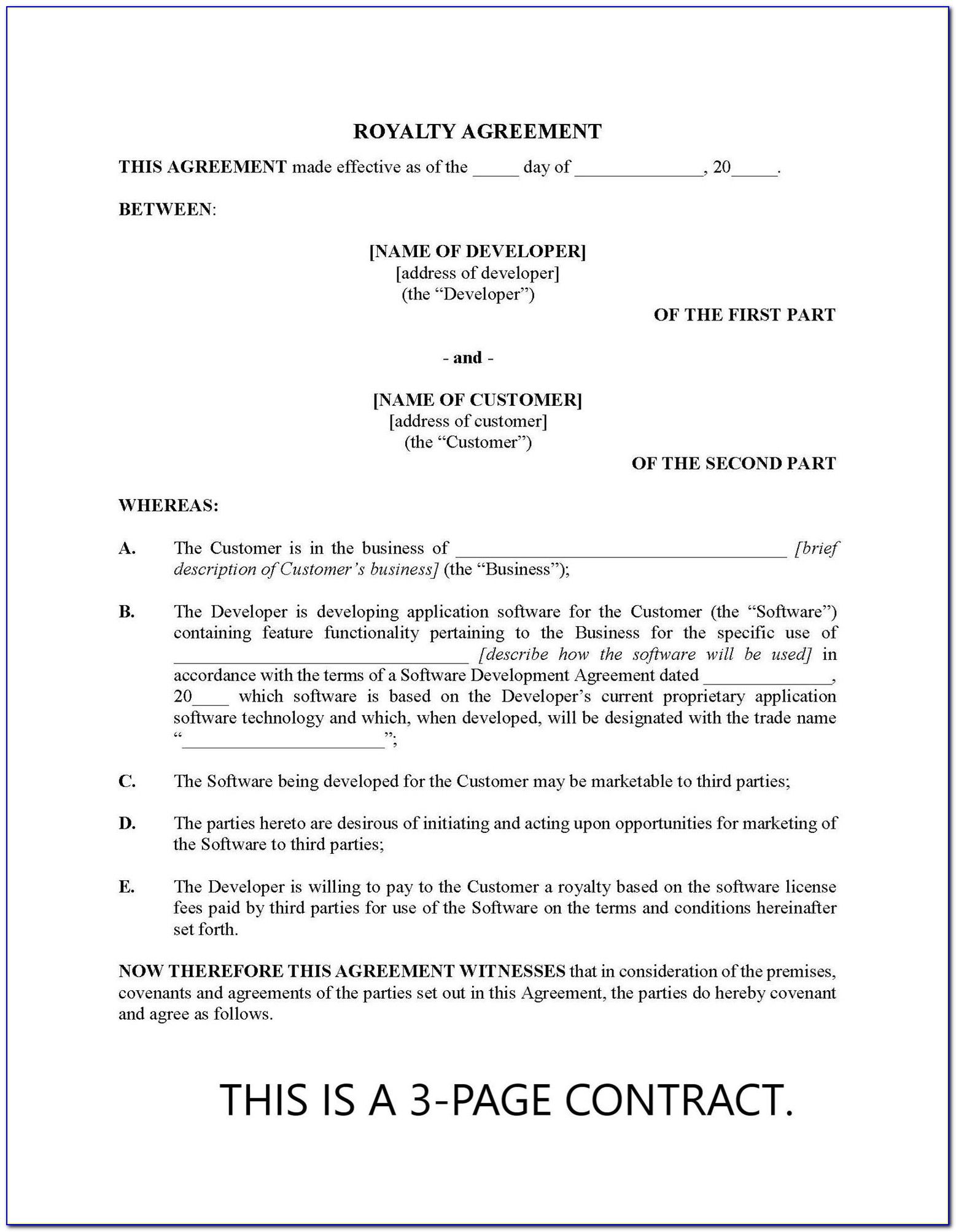 Royalty Agreement Template Canada