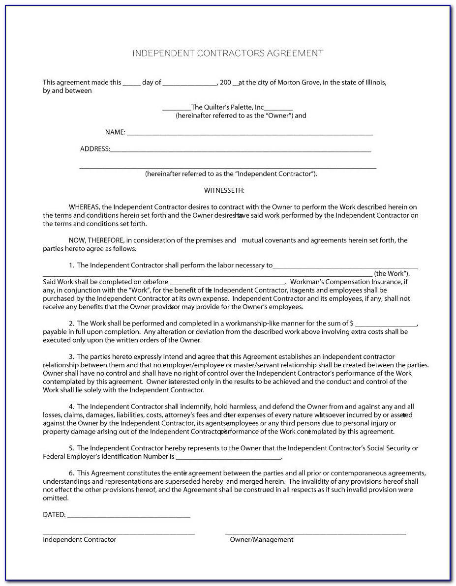 Samples Of Independent Contractor Agreement
