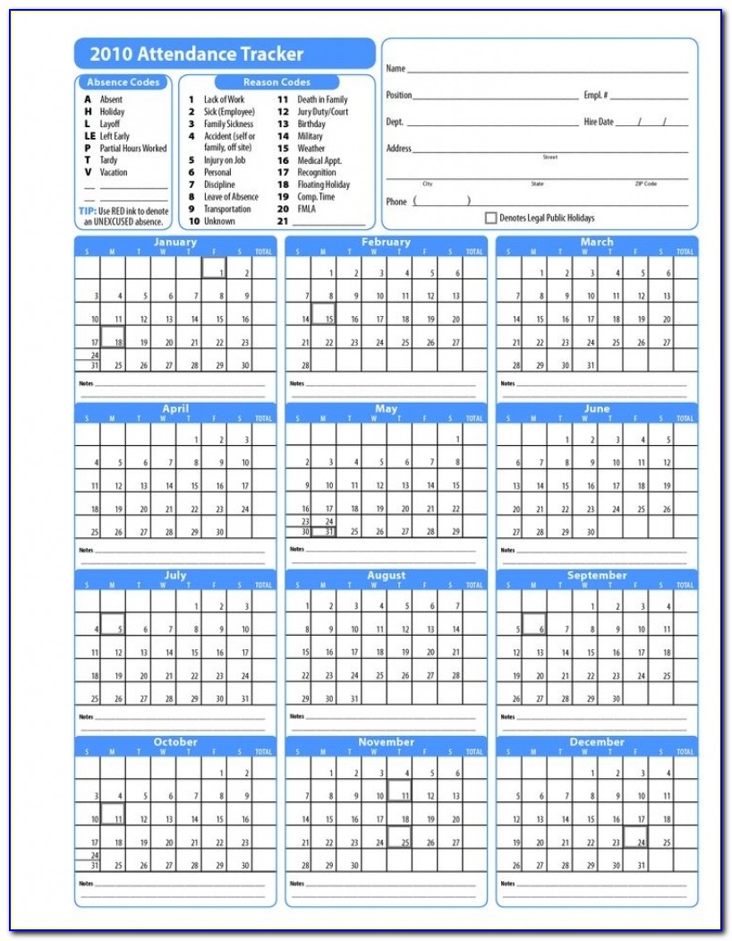 Free 2018 Employee Attendance Calendar 2018 Calendar Template