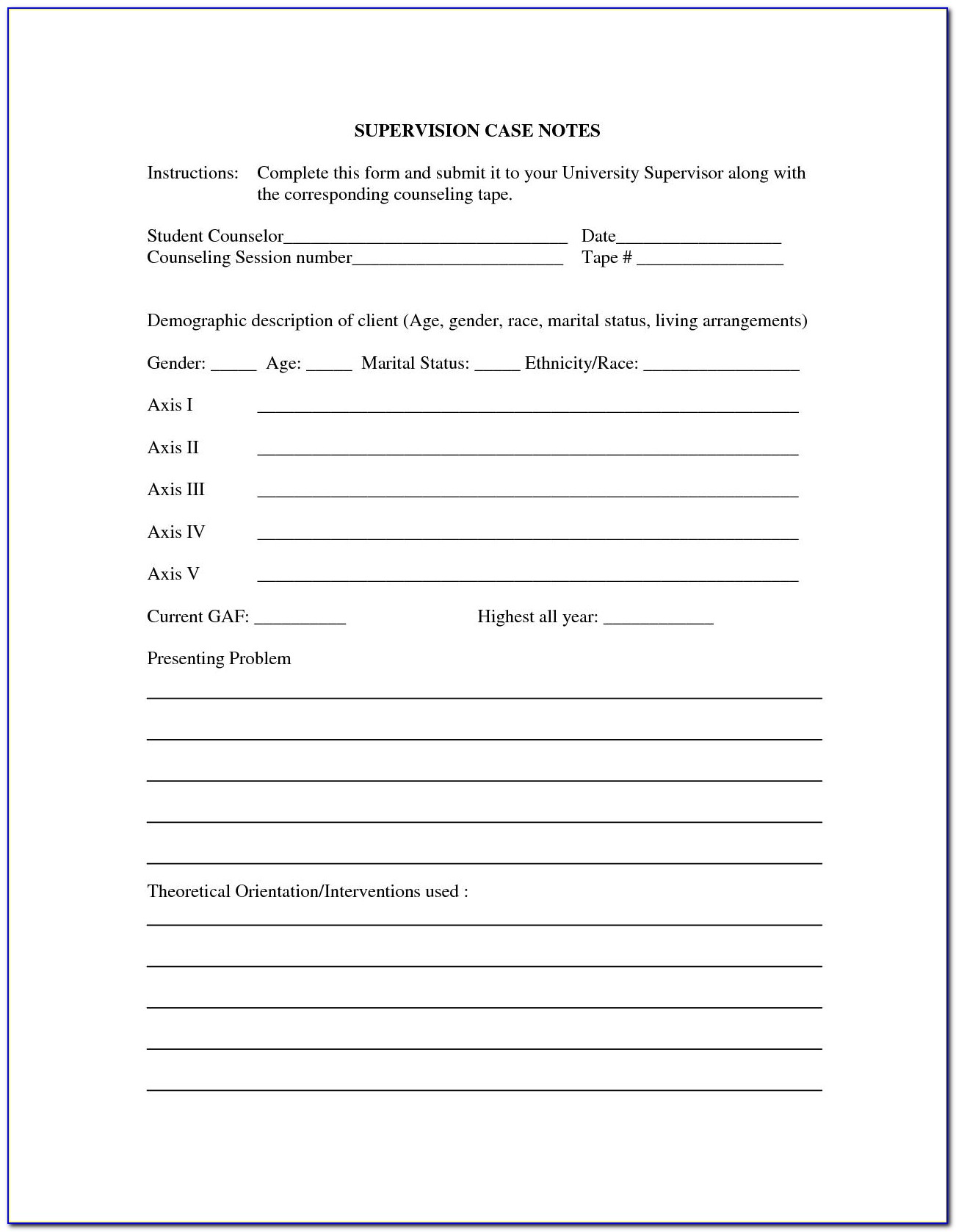 School Counseling Case Notes Template