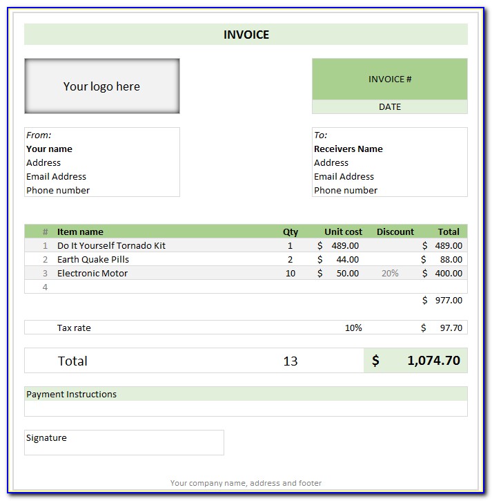 School Invoice Template In Excel