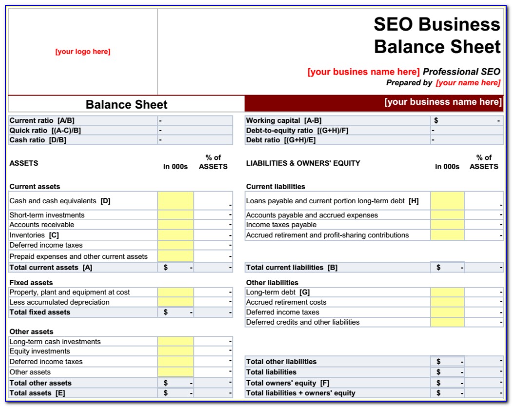 Service Company Balance Sheet Example