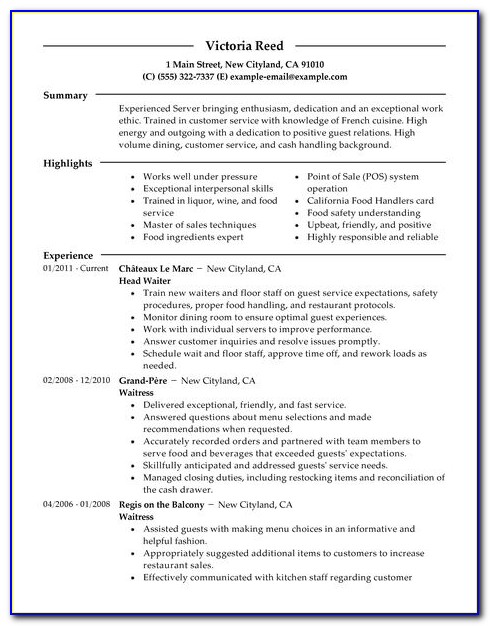 Serving Resume Template