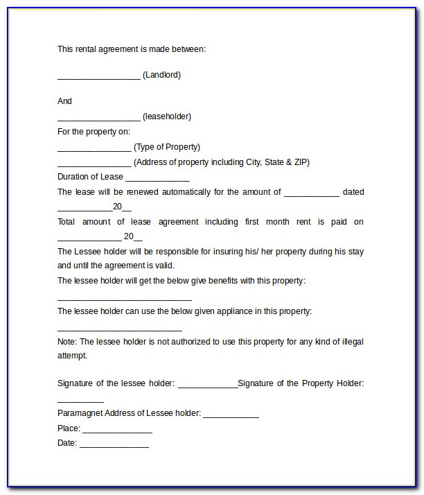 Simple Lease Agreement Template In Excel