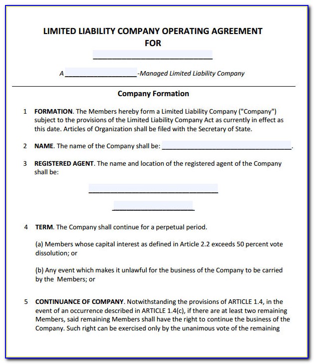 Simple Llc Operating Agreement Template Free