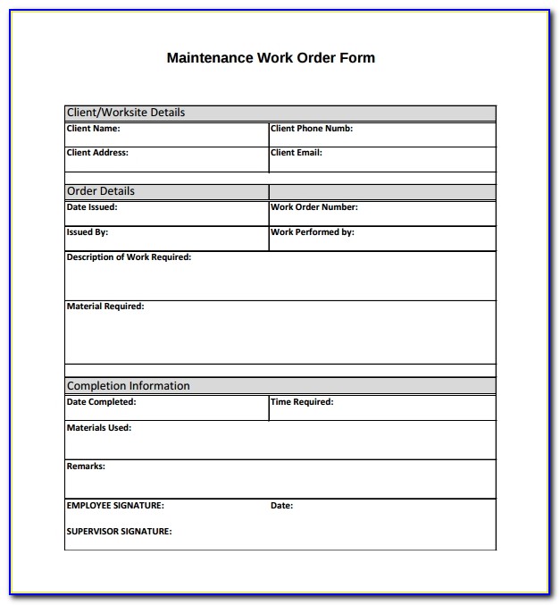 Simple Maintenance Work Order Template