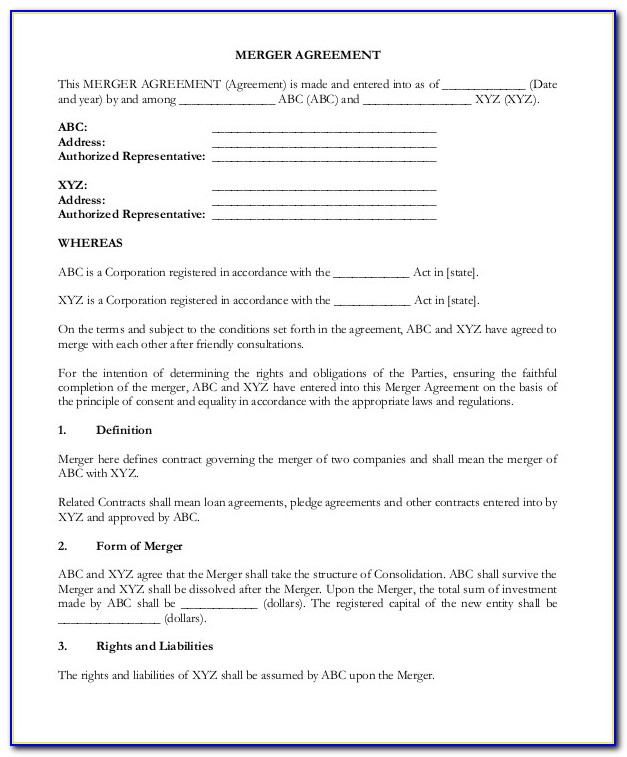 Simple Merger Agreement Template