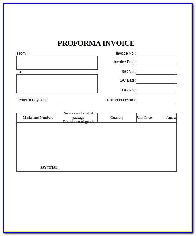 Simple Proforma Invoice Template Pdf