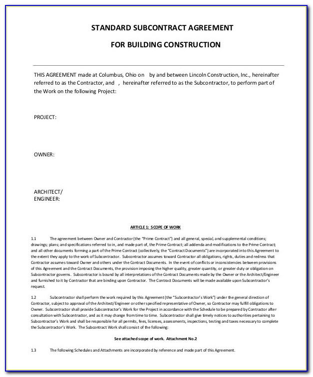 Simple Subcontractor Agreement Template Australia