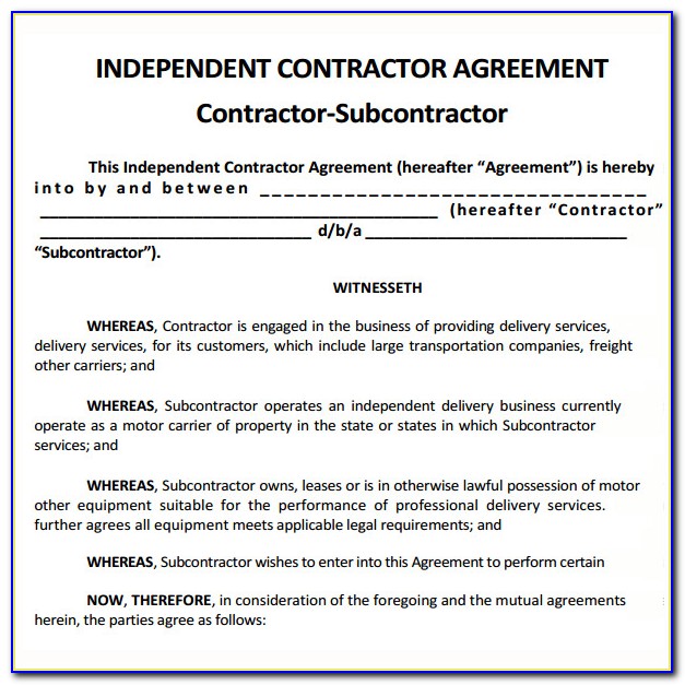 Subcontractor Agreement Example