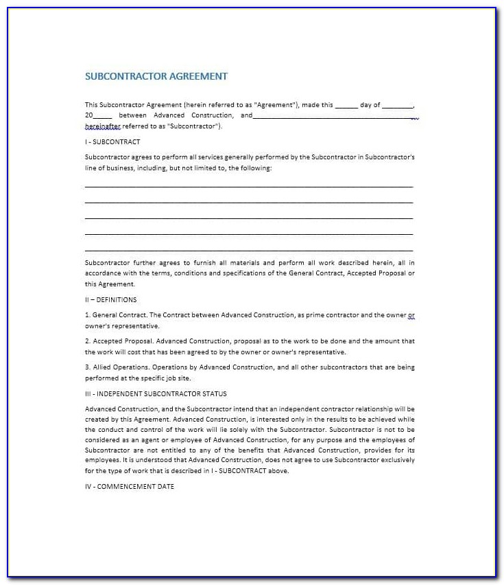 Subcontractor Contract Template Uk