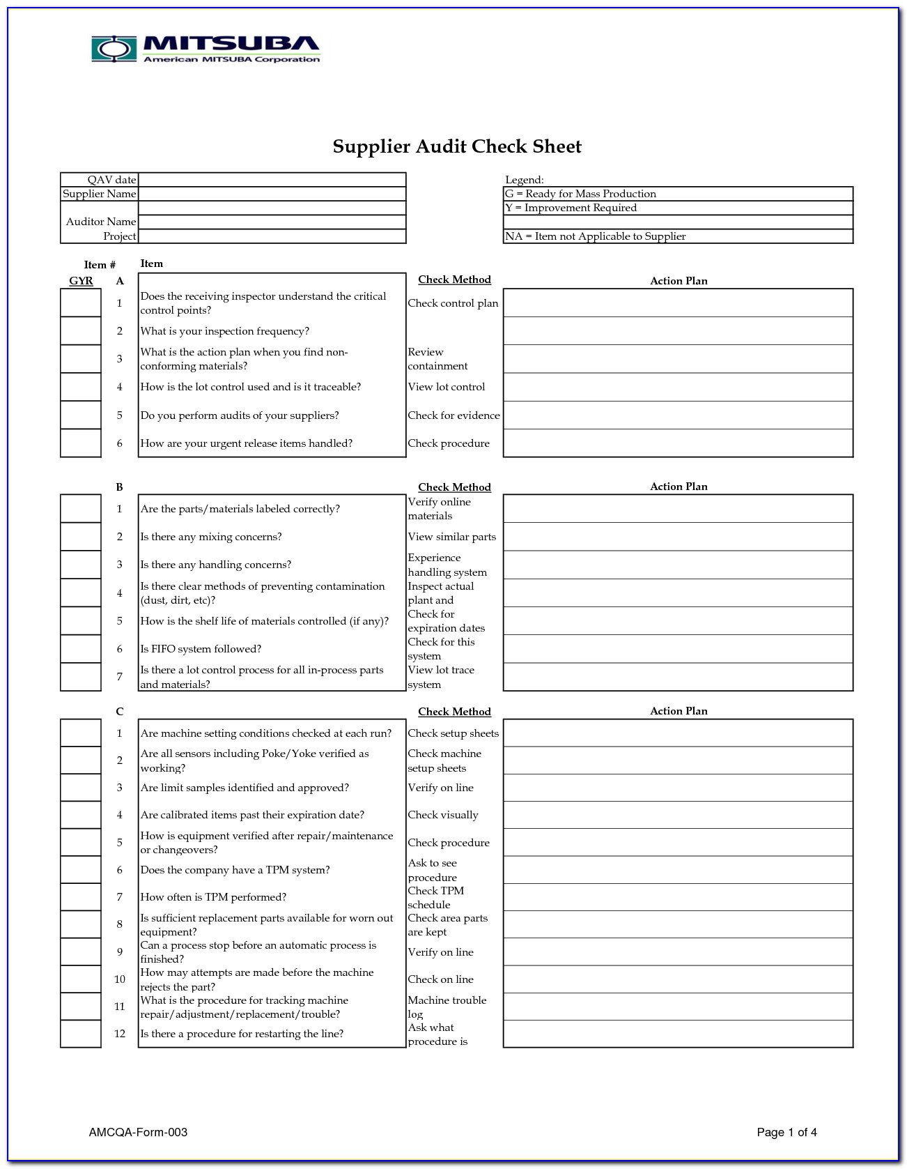 Supplier Audit Checklist Templates