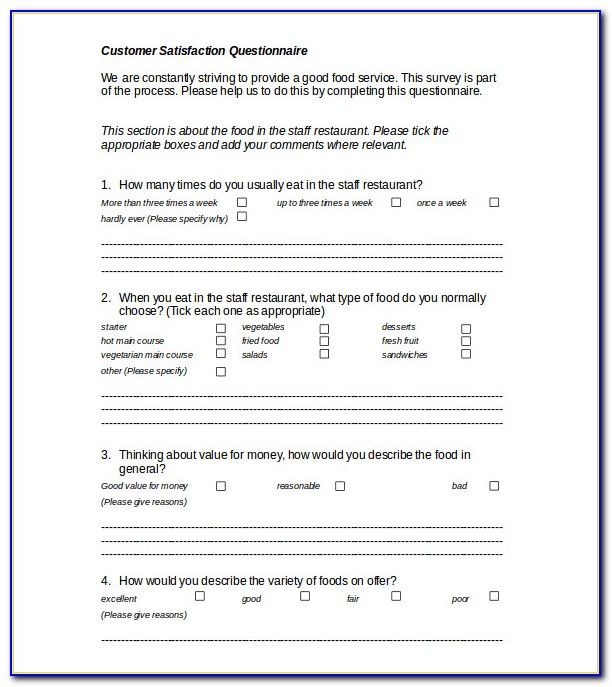 Survey Questionnaire Sample For Food