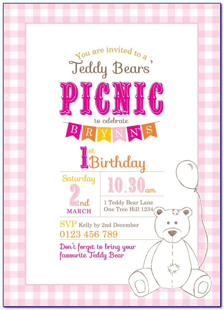 Teddy Bear Picnic Invitation Template Free