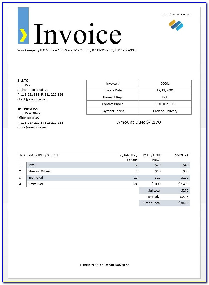 Template Invoice Word Doc
