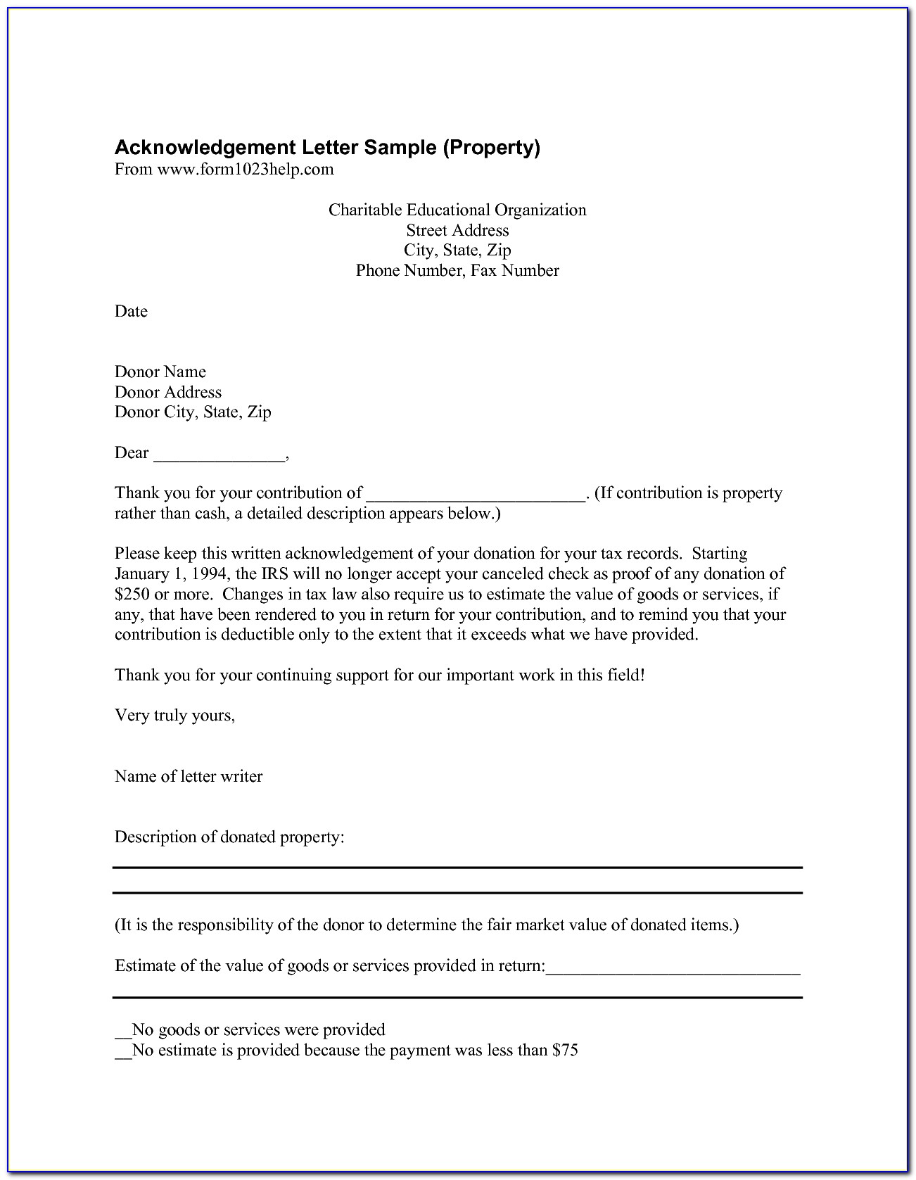 Template Letter For Donation