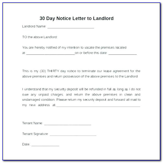 Templates For 30 Day Notice To Landlord