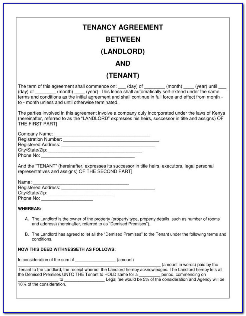 Tenancy Agreement Contract Form