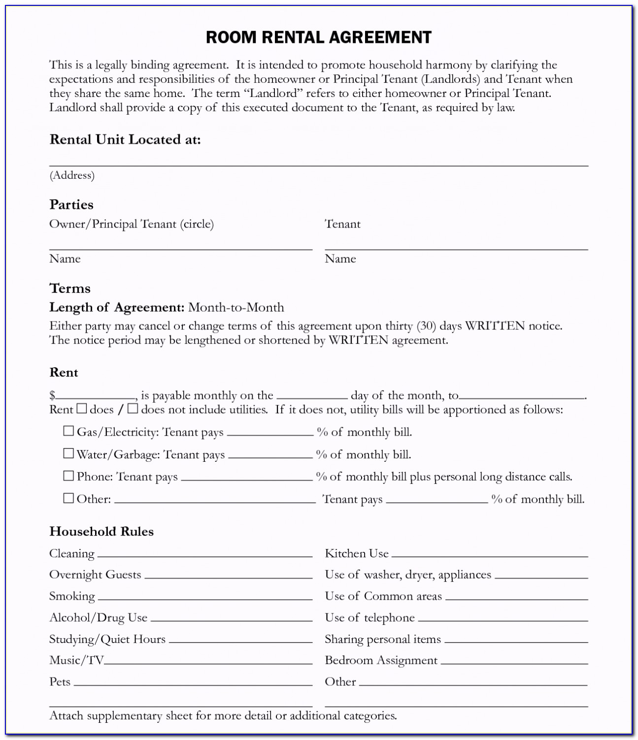 Tenant Agreement Contract Template