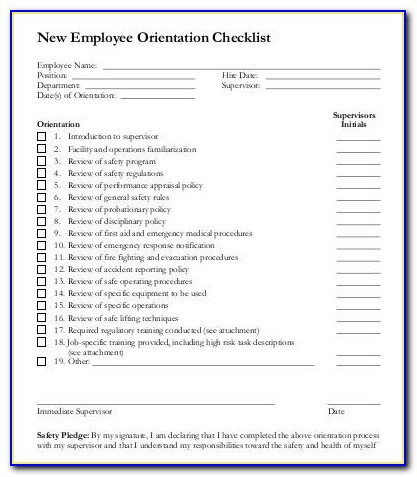 Training Checklist For New Employees
