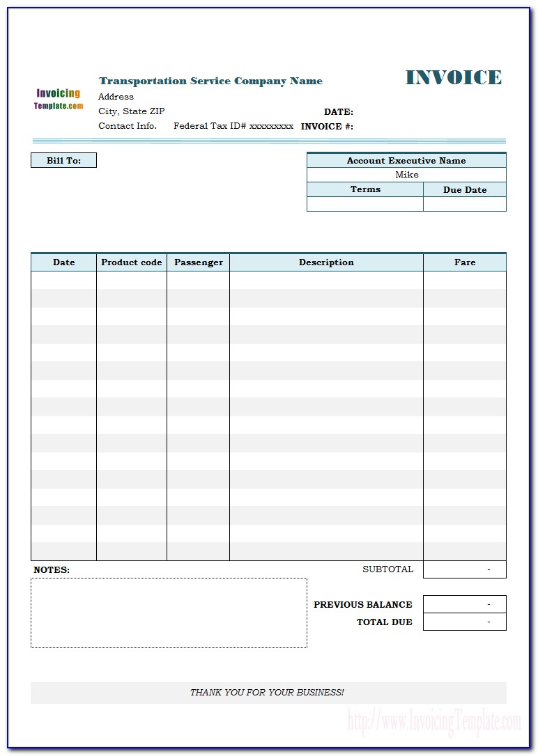 Transport Invoice Template Excel