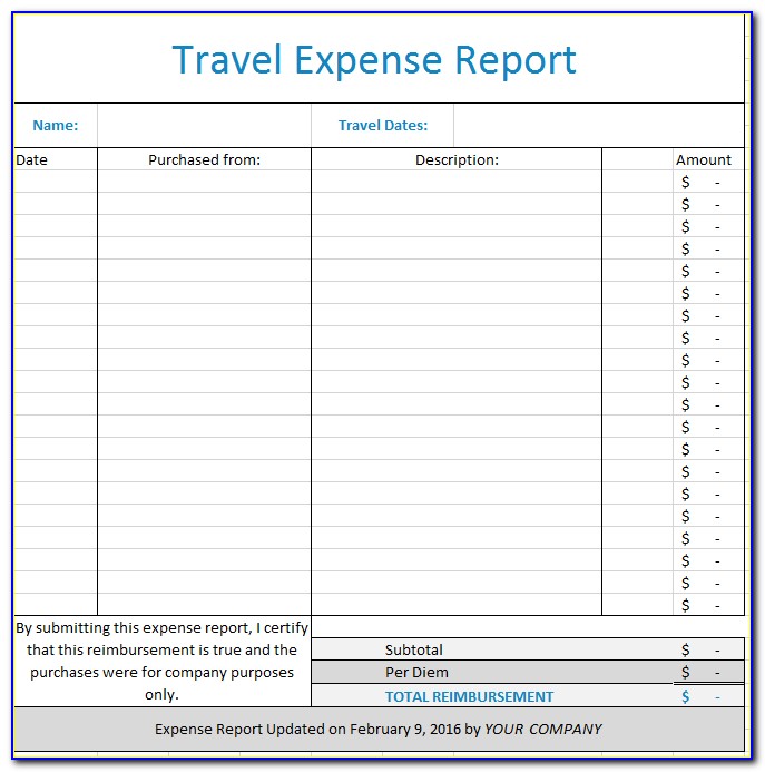 Travel Expense Template Free