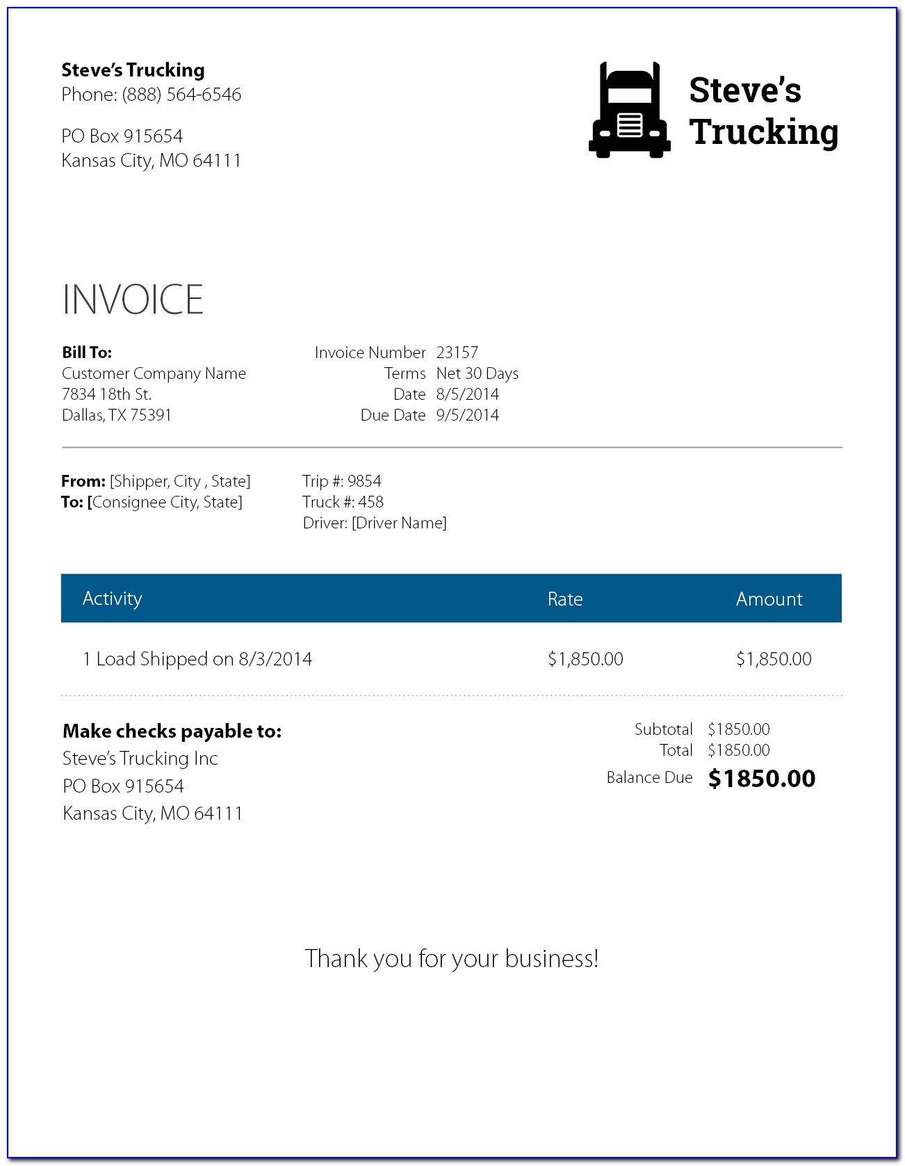 Trucking Invoice Template Eight Keys To A Rock Solid Trucking Invoice Rts Financial 1275 X 1650