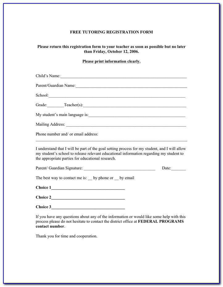 Tutoring Registration Form Template