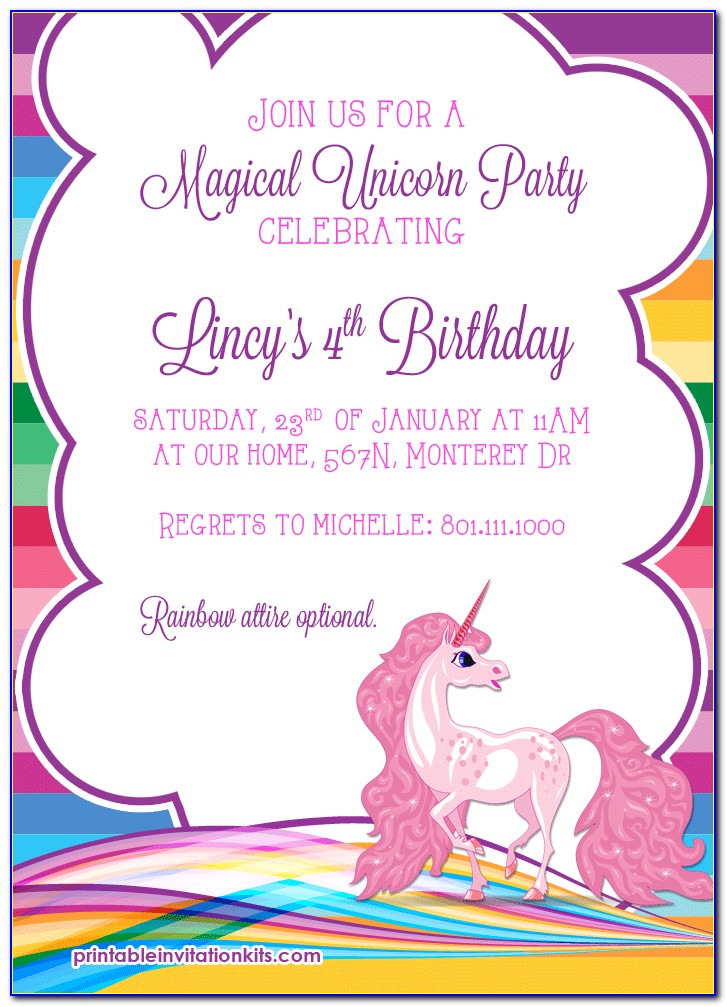Unicorn Birthday Invitation Template